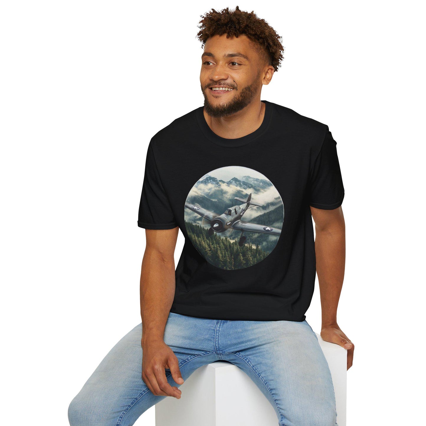 Sporty Bush Pilot Aircraft In Flight Unisex Softstyle Tee, Aviation Tshirt, Airplane Graphic Shirt, Pilot Gift, Flying T-Shirt