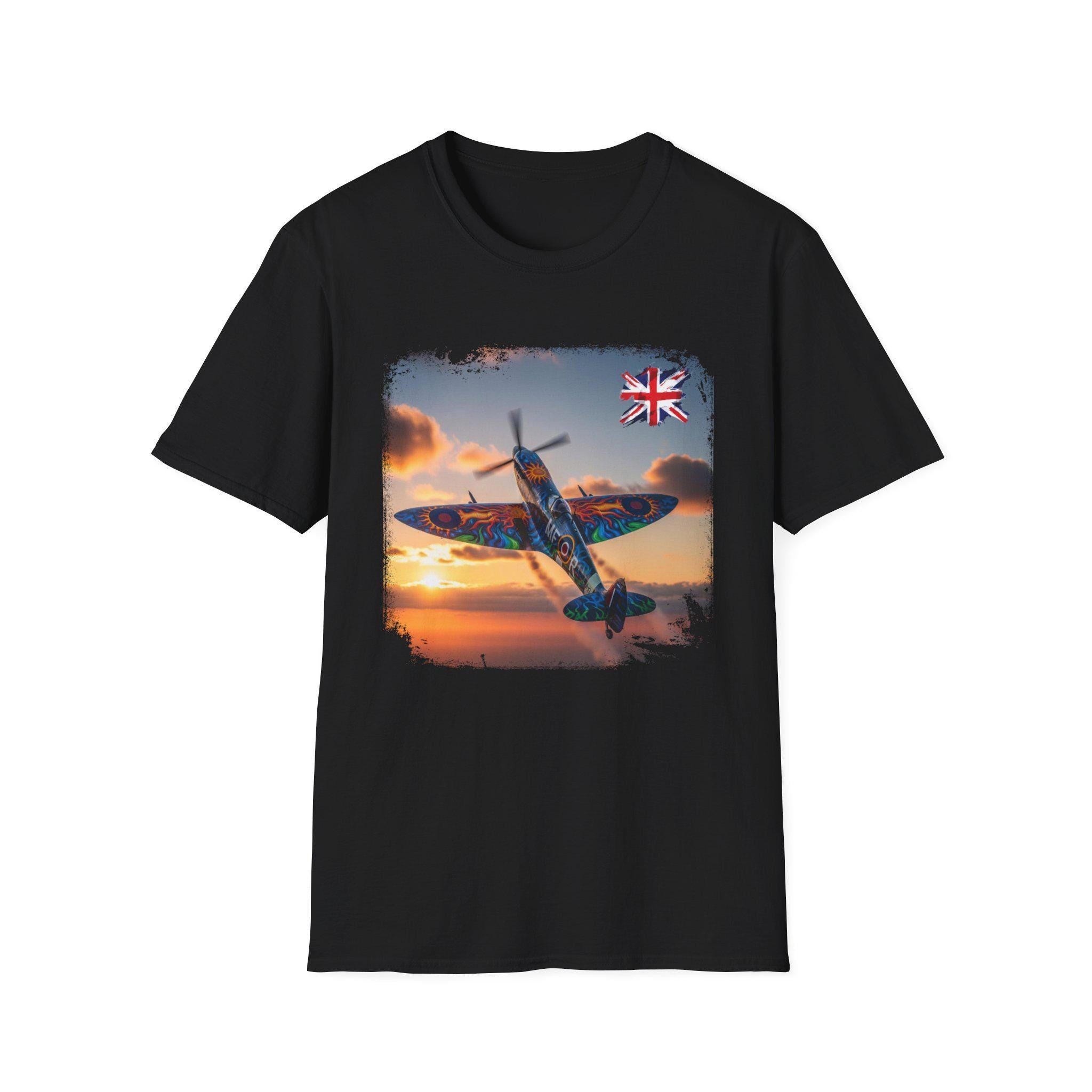 Spitfire at Sunset T-Shirt | RAF Fighter Plane, British Flag