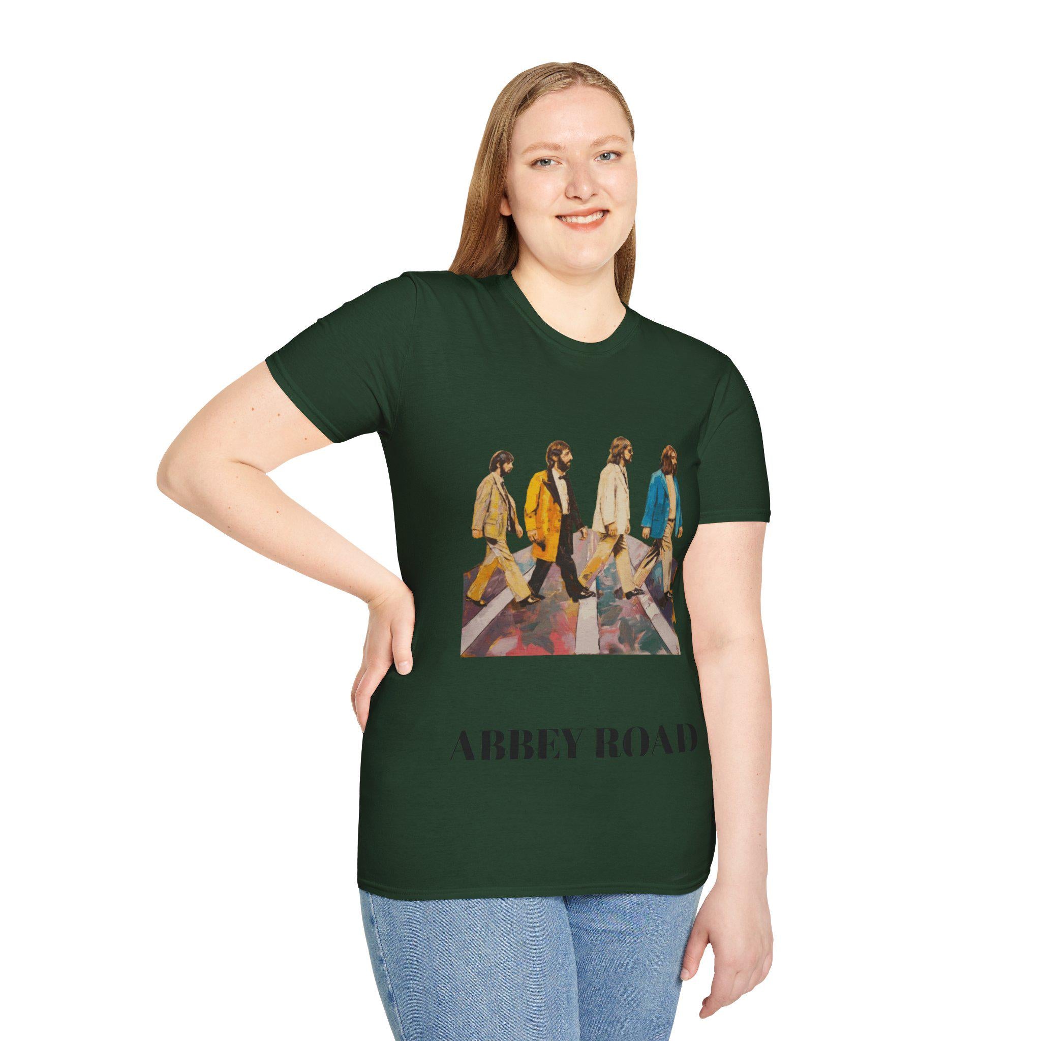 Beatles Crossing Abbey Road Unisex Softstyle T-Shirt, Music Lover Tee, Retro Graphic Shirt, Vintage Band Merch, Classic Rock Fan Gift