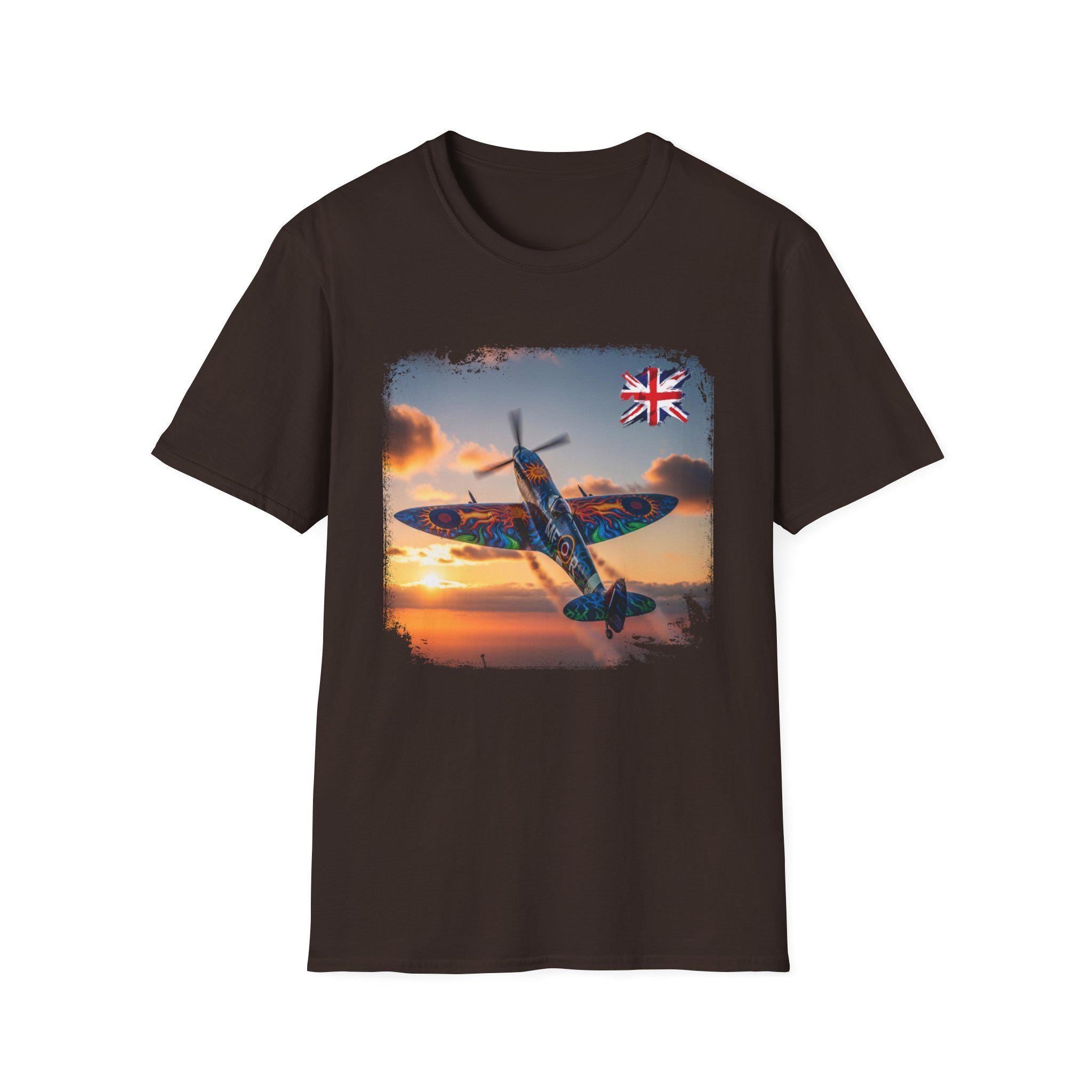 Spitfire at Sunset T-Shirt | RAF Fighter Plane, British Flag